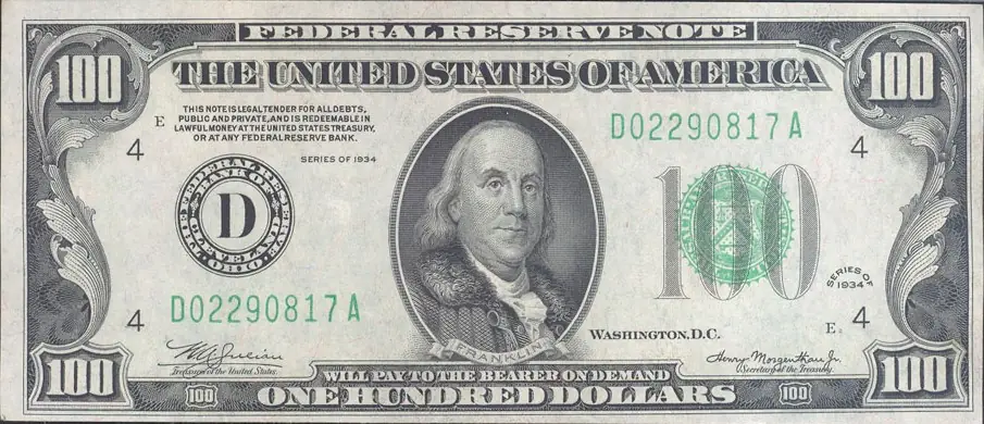 100 долларов США. Серия 1934 г