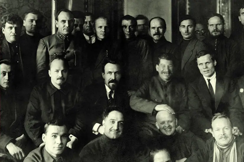 Иосиф Сталин, Алексей Рыков и Николай Бухарин на XII съезде ВКП(б), Москва, 1923