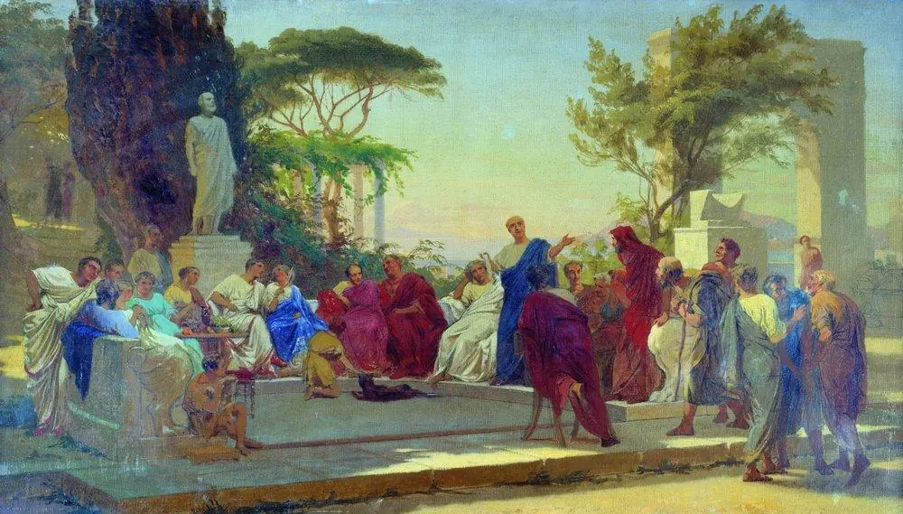 Бронников Ф. А. Гораций, читающий свои «Сатиры» Меценату. 1863