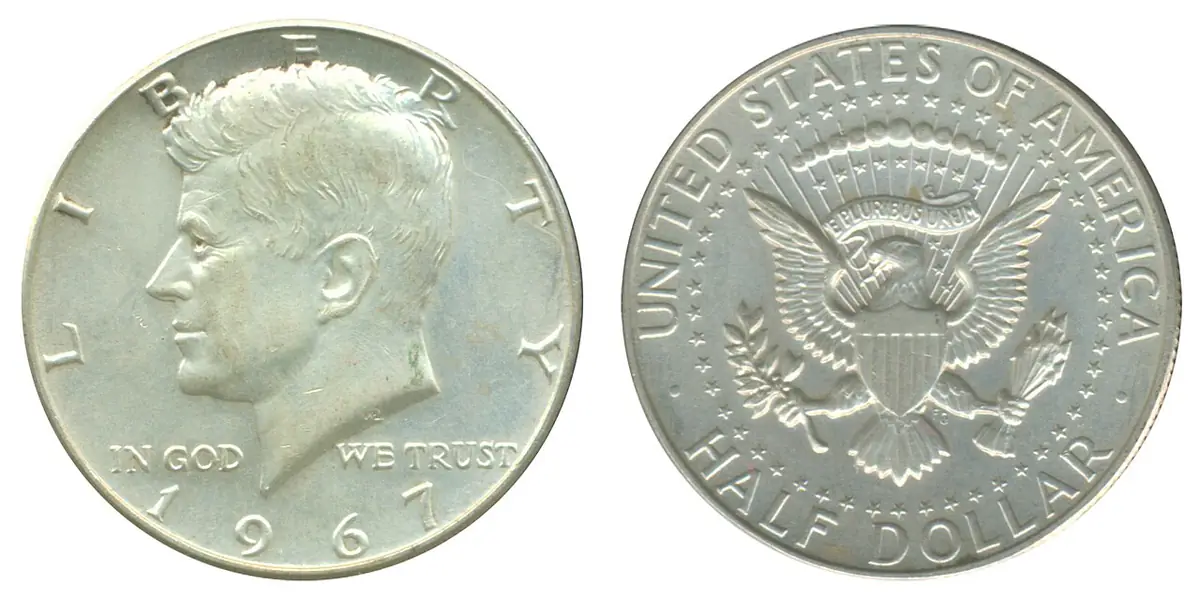 Полдоллара 1967 года c изображением Кеннеди, серебро