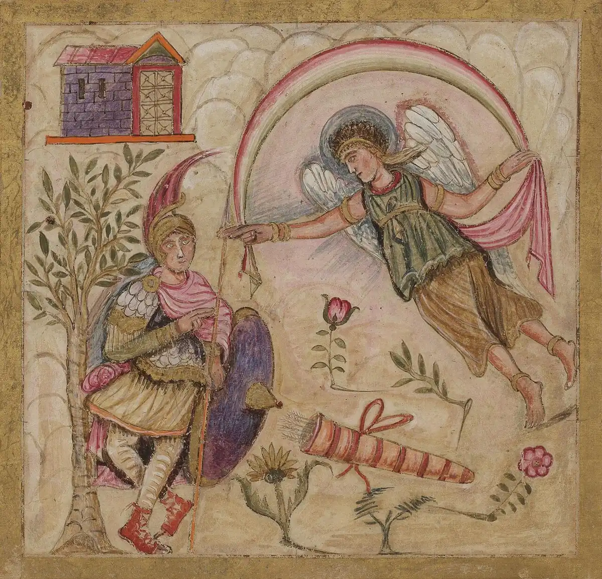 Венера, посещающая своего сына Энея. Миниатюра из рукописи Vergilius Romanus. V в. н. э